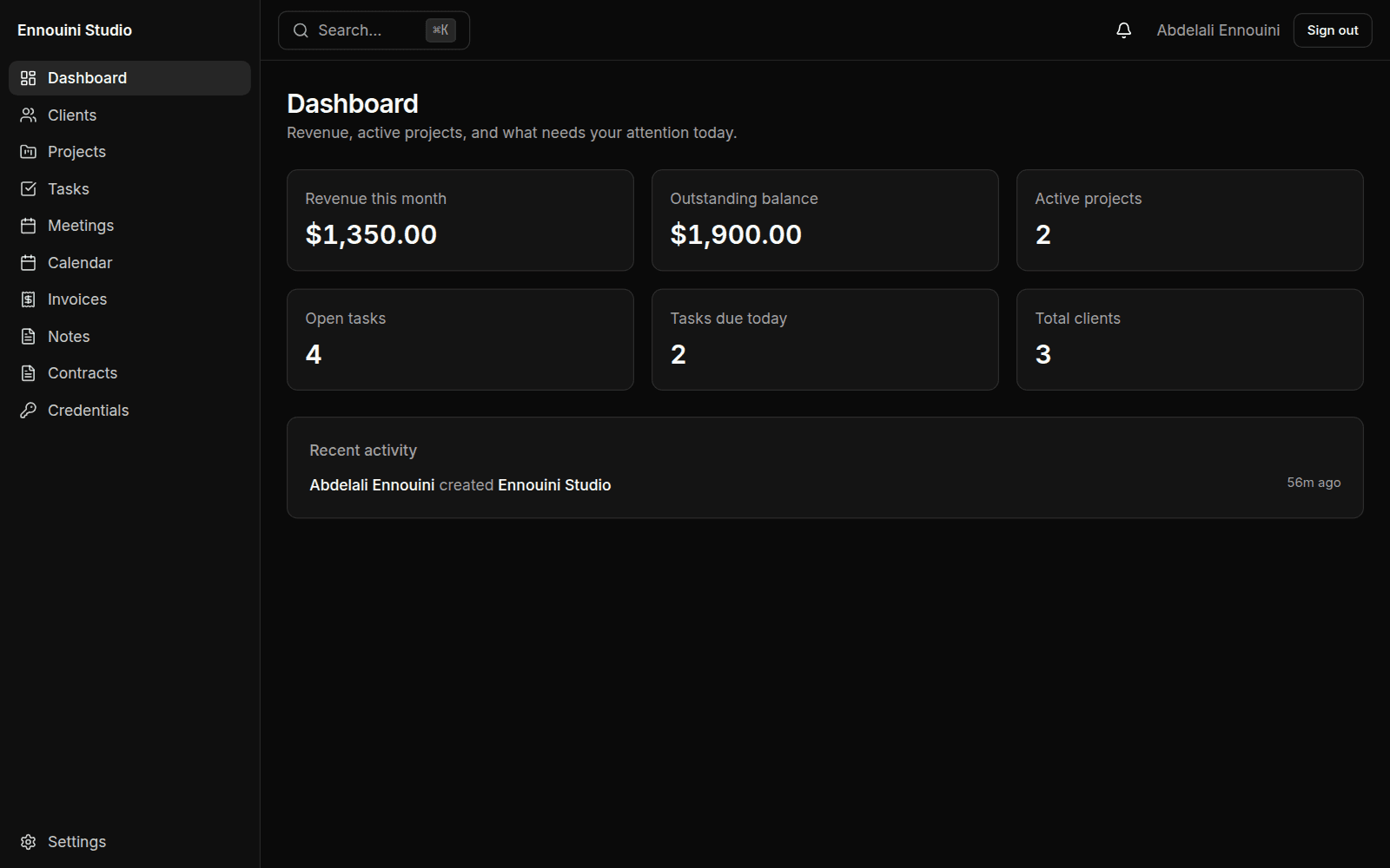 Freelancer CRM screenshot